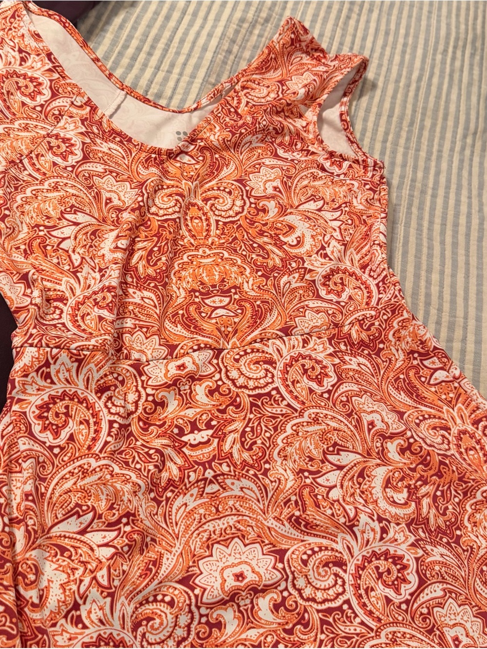 Title Nine Womens Double Dare Diamalete Athletic Mini Dress Sz S Orange Paisley - Picture 8 of 9